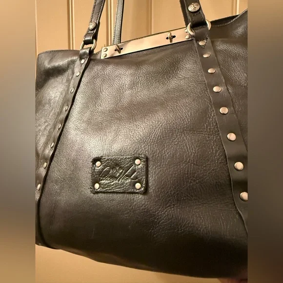 Patricia Nash Benvenuto Vintage Black Studded Grain Leather XL Tote Bag - Picture 4 of 8